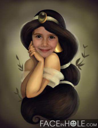 Fotomontaje de Princesa Disney. Efecto Infantil Jasmin. Aladdin